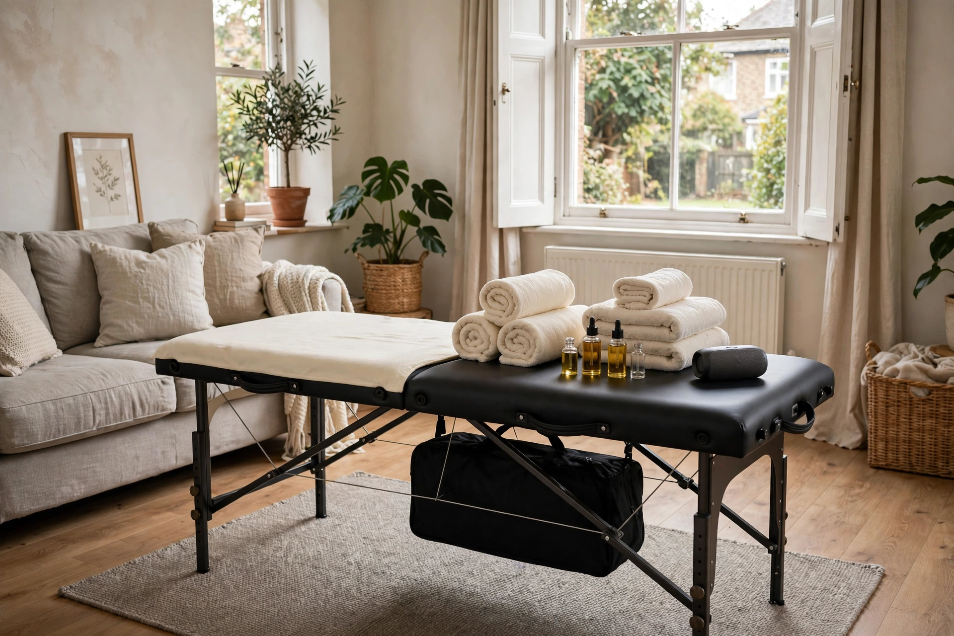 Mobile massage table setup in client home UK