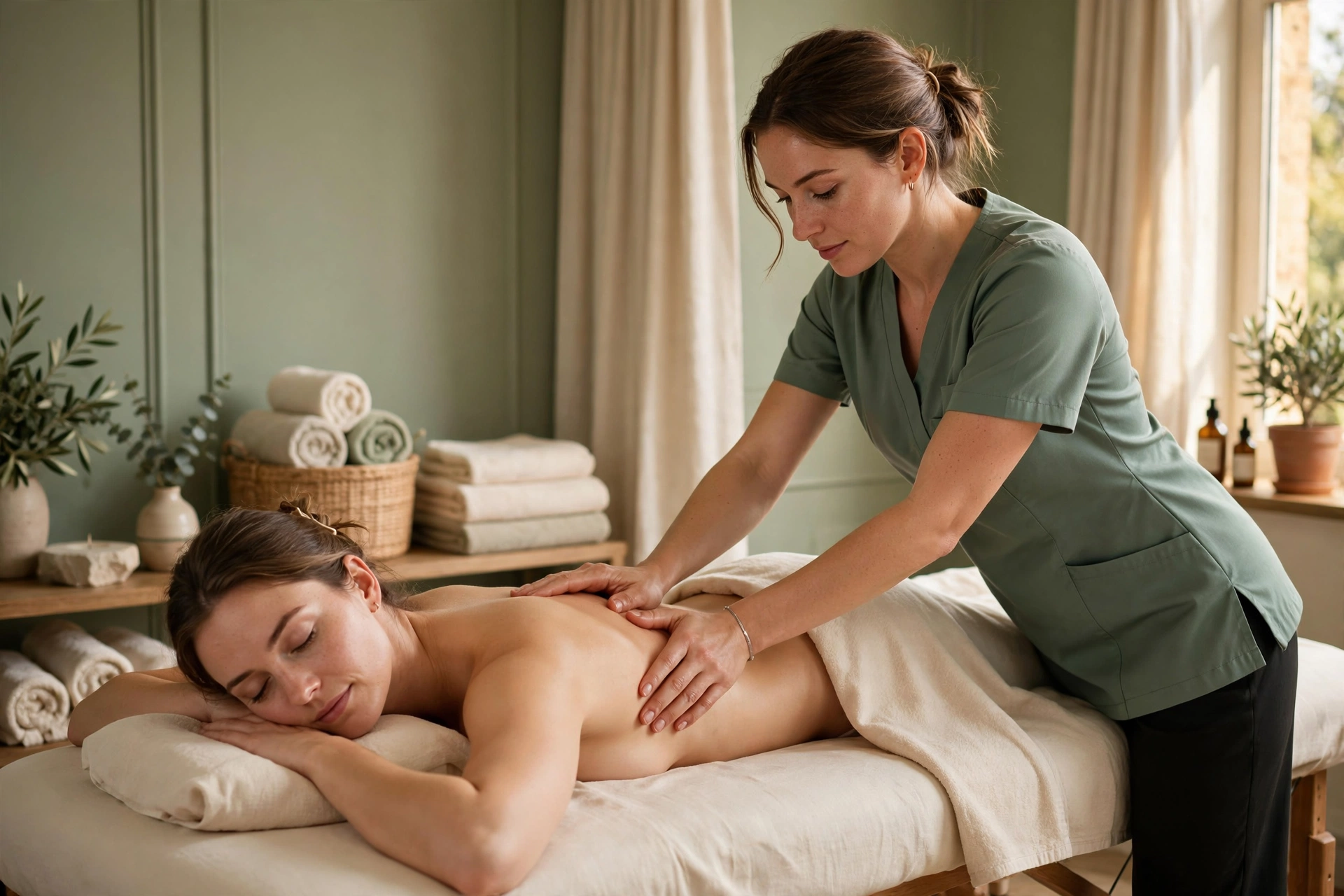 Mobile massage therapist in Stoke-on-Trent doing back massage